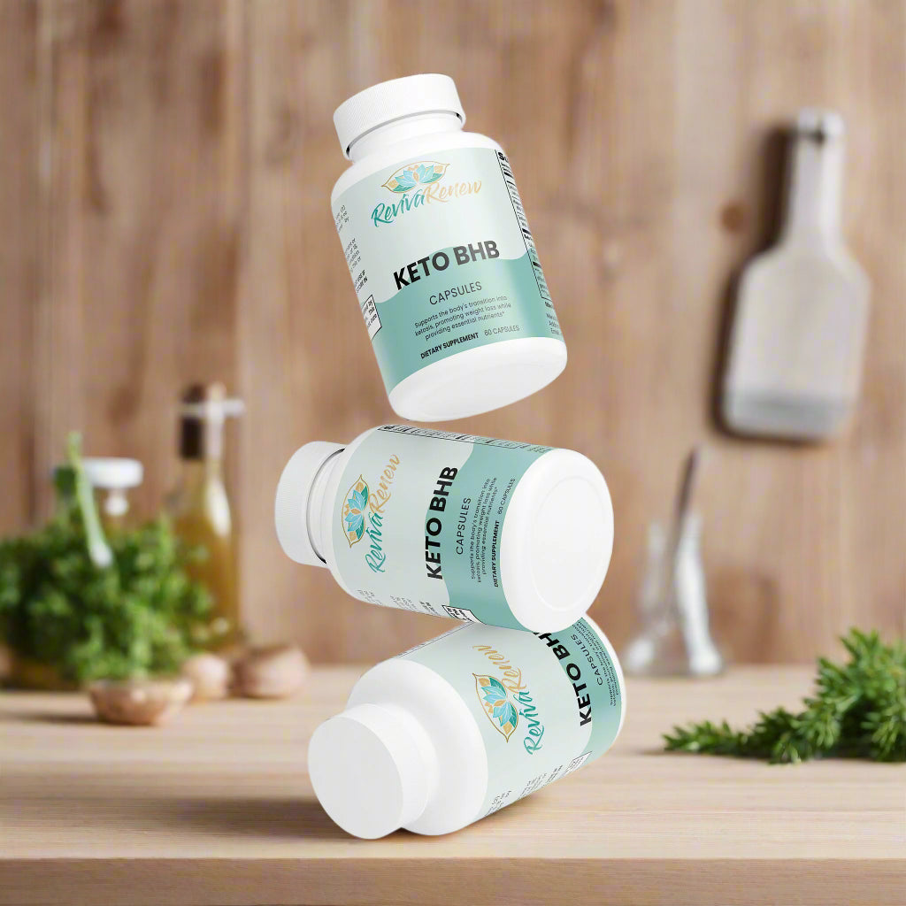 Three bottles of Keto BHB capsules on a white background