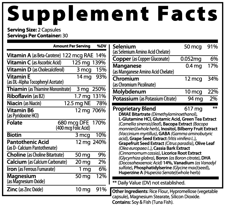 Brain & Focus Formula – Cognitive Support with Vitamins, Amino Acids & Herbal Extracts
